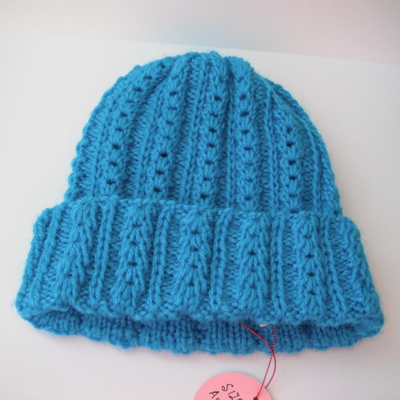 Hand Knitted Hat Toque Adult Size - L Acrylic Blue - 033 Hand knit by me - Picture 5 of 7